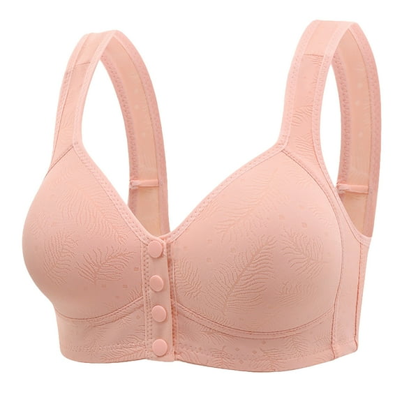 REORIAFEE Front Closure Bras for Older Women Back Support Wireless Slightly Padded Gathered Daily Bra Wirefree Bras Comfy Corset Bra Wide Strap Bra Comfortable Breathable Brassiere Pink 46
