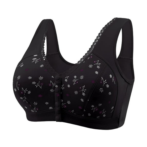 REORIAFEE Front Closure Bras Plus Size Senior Back Support Wireless Slightly Padded Gathered Daily Bra Wirefree Bras Comfy Corset Bra Wide Strap Bra Comfortable Breathable Brassiere Black XXXXXL