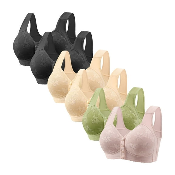 REORIAFEE Front Closure Bras for Older Women Pack of 6 Plus Size Wide Strap No Underwire Push up Bralette Comfortable Lace Padded Bras S-5XL