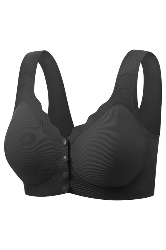 Front Closure Bras for Older Women Plus Size Wide Strap No Underwire Push up Bralette Full Coverage Comfortable Ice Silk Padded Bras L-3XL