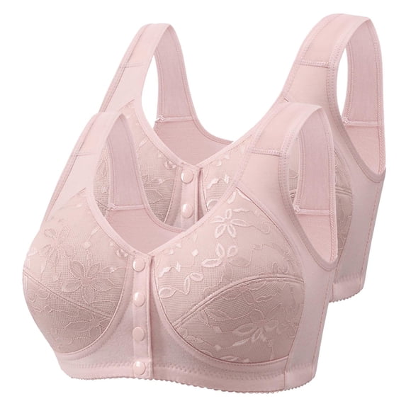 REORIAFEE Front Closure Bras for Women Pack of 2 Plus Size Wide Strap No Underwire Push up Bralette Comfortable Padded Bras S-4XL