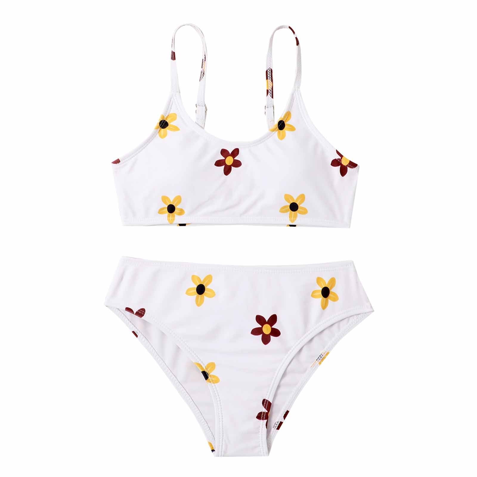 Reoriafee Girls 2 Piece Swimsuit Sets Tankni Top And Bikini Bottom Cute Flower Graphic Beachwear 8800