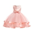 thumbnail image 1 of REORIAFEE Girls Casual A-line Dress Evening Dress Pearl Net Yarn Bowknot Birthday Party Flowers Gown Flower Girls Dress Retro Dress Spring Dress Tropical Dress Wedding Dress Pink 6-7 Years, 1 of 9