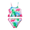 thumbnail image 1 of REORIAFEE Girls Kids Bathing Suits 2 Piece Ruffle Flounce Hem Tankni Top and Bikini Bottom Tie Dye Print Beachwear Swimwear Adjustable Spaghetti Straps Bathing Suits High Waist Quick Dry, 1 of 7