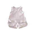 thumbnail image 1 of REORIAFEE Girls Western Outfit Tank Top and Shorts with Pocket Suits Outfit Solid Color Cotton Set Round Neck Cute Summer Spring Clothing 2024 Fashion Trendy Size 80 Gray, 1 of 2