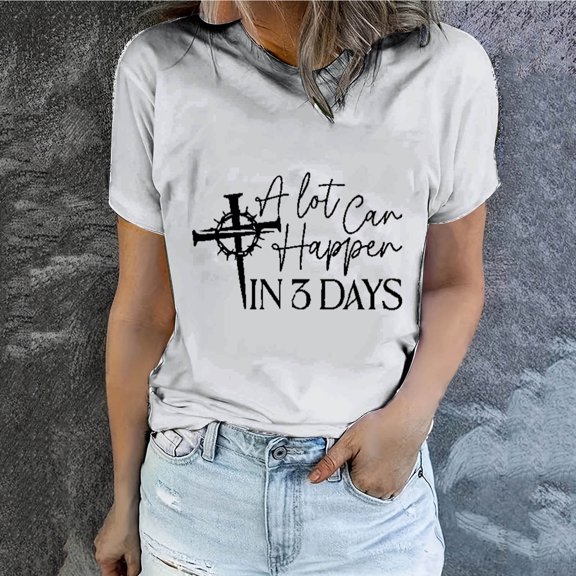 REORIAFEE Graphic Tees Women Easter Letter Graphic Short Sleeve Shirts Crew Neck Funny Fashion Tees Casual Comfy Tops White XL