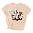 thumbnail image 1 of REORIAFEE Happy Easter Day Short Sleeve Shirts for Women Plus Size Letter Graphic Blouses Tops Crewneck Tee Shirt Slim Fit Pullover Spring Vigour Tops Tee Festival Holiday, 1 of 3