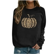 REORIAFEE Happy Fall Yall Graphic Shirts for Women Thanksgiving Pumpkin Tee Shirts Thanksgiving Day Print Pullover Blouse Black M