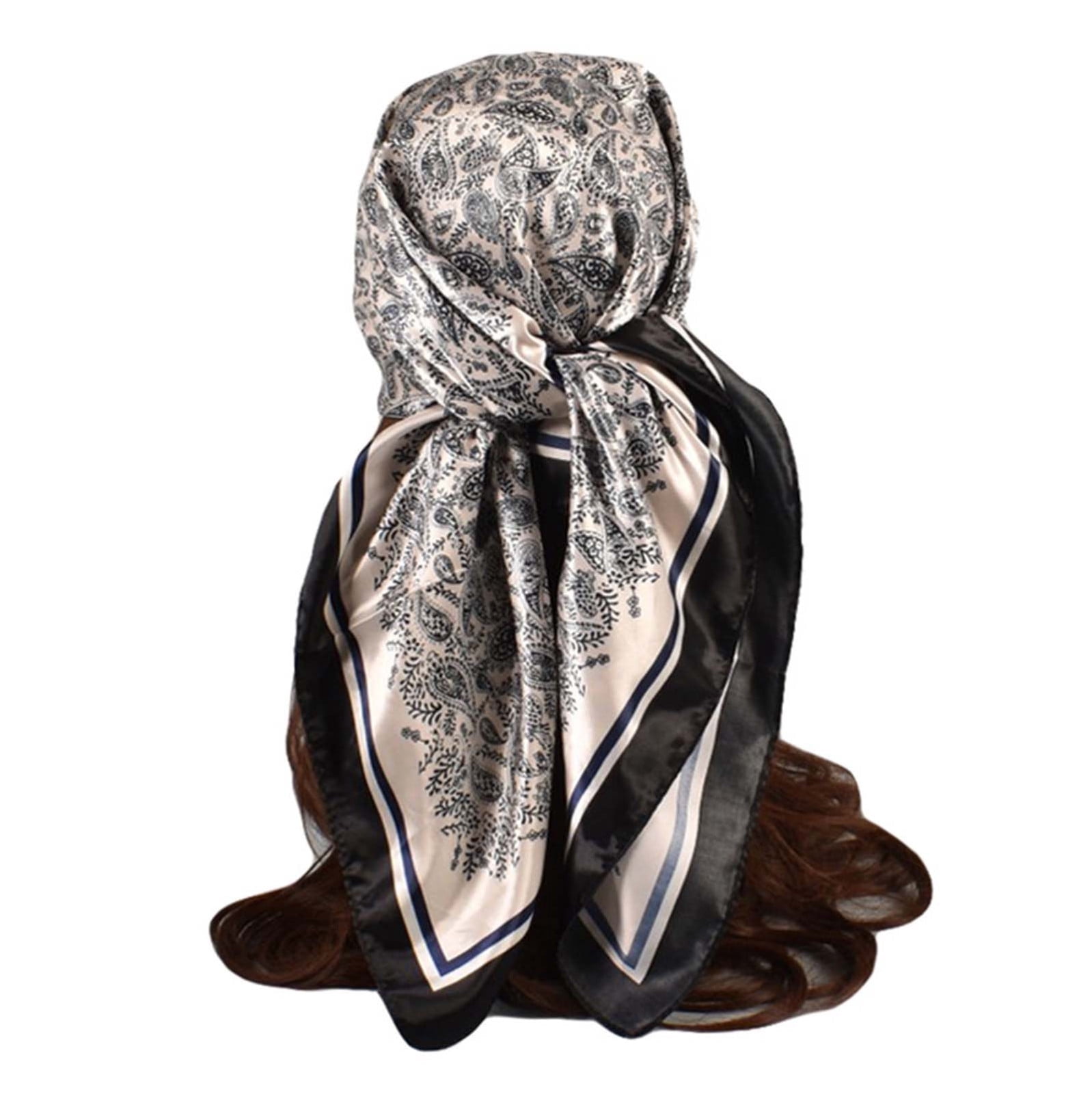 REORIAFEE Head Scarf for Women Like Silk Satin Scarf for Hair Wrapping at Night Scarf for Sleeping 90CM Silk Square Scarf Hand Flower Turban Shawl Scarf Khaki One Size