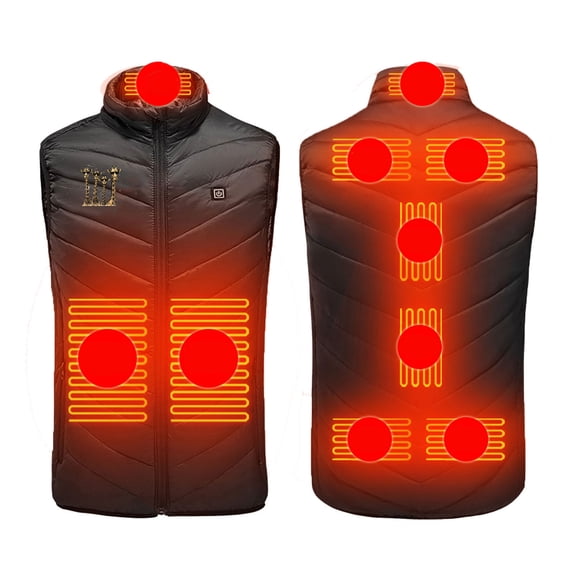 REORIAFEE Heat Vest Jacket Unisex with 9 Heating Zones Electric Heated Coat without Power Bank USB Rechargeable Washable Full Zipper Hunting Winter Hiking Vest Black L