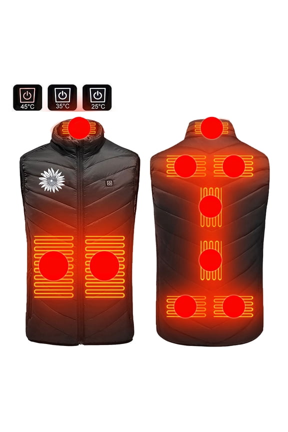 Heated Vest Heated Clothing with 9 Heating Zones Electric Heated Coat without Power Bank USB Rechargeable Washable Casual Heating Jacket Black S