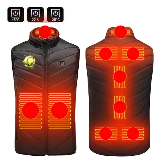 REORIAFEE Heating Vest Electric Heated Warm Unisex with 9 Heating Zones Heated Coat without Power Bank USB Rechargeable Washable Heated Jacket Activity Waistcoat Black S
