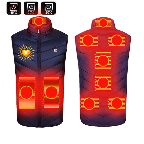 REORIAFEE Heating Vest Electric Heated Warm Unisex with 9 Heating Zones Heated Coat without Power Bank USB Rechargeable Washable Heated Jacket Activity Waistcoat Blue XXXXXL