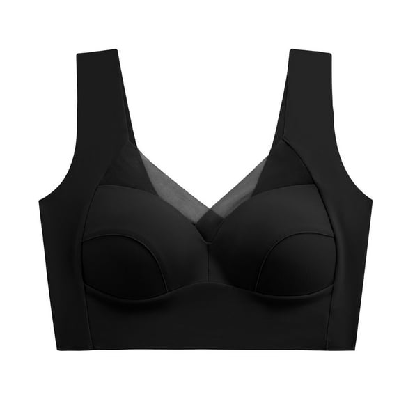 REORIAFEE High Impact Sports Bras for Women Large Bust Lace Mesh Lingerie Bras No Wire Bras V Neck Comfy Corset Bra Wide Strap Bra Stretchy Seamless Smoothing Brassiere Anti-Sagging Bra