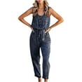 thumbnail image 1 of REORIAFEE Jumpsuits for Women Denim Scoop Neck Sleeveless Jumpsuit Solid Color Spaghetti Strap Women Rompers Summer Sexy Denim Jumpsuit Womens Rompers Casual Black XL, 1 of 7