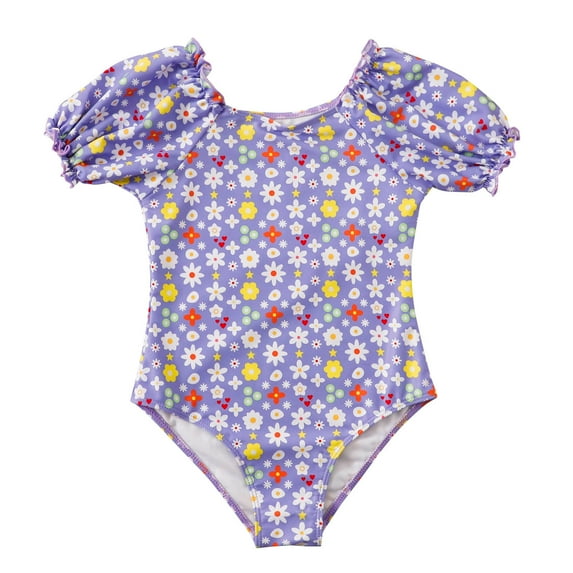 REORIAFEE Juniors Swimsuits for Teen Girls One Piece Age 8-14 Years Puff Sleeves Cute Flower Graphic Beachwear Ruffle Trim Swimwear Bathing Suits High Waist Quick Dry