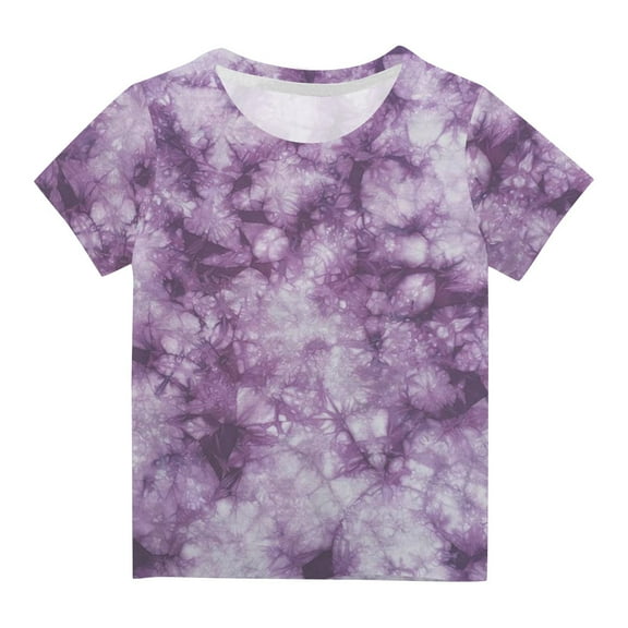 REORIAFEE Kids Boys Girls Cute Shirts Tee Shirts Tie-Dye Print Blouse Round Neck Tops Short Sleeve Pullover Summer Fashion Casual Clothing 2024 Purple