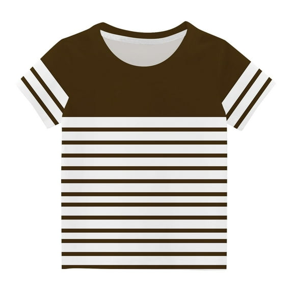 REORIAFEE Kids Boys Girls Juniors Oversized Shirts Tee Shirts Stripe Pirnt Blouse Crewneck Tops Short Sleeve Pullover Summer Fashion Clothing 2024 Brown