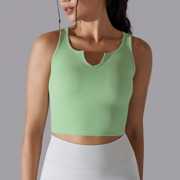 REORIAFEE Longline Sports Bras for Women Wirefree Padded with Medium Support V-neck Quick Drying Body Shaping Back Fitness Sports Top Gym Yoga Tank Top Green M
