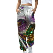 REORIAFEE Mardi Gras Hippie Pants for Women Plus Size Fancy Mask Printed Palazzo Pants with Pockets Cinch Bottom Casual Pants Lightweight Baggy Stretchy Slacks 2024 Trending Fashion Clothing