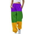 thumbnail image 1 of REORIAFEE Mardi Gras Pants Plus Size Women Color Block Graphy Palazzo Pants with Pockets Cinch Bottom Casual Pants Lightweight Baggy Stretchy Trousers 2024 Trending Fashion Clothing, 1 of 2