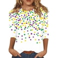 thumbnail image 1 of REORIAFEE Mardi Gras Shirt for Women Purple 3/4 Length Sleeve T Shirt Carnival Graphic Blouses Round Neck Tee Tops Color mix Pullover Crazy Party Trendy Fashion Clothing, 1 of 5