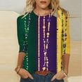 thumbnail image 1 of REORIAFEE Mardi Gras Shirts Women Green Purple Yellow 3/4 Sleeve Shirts Crew Neck Carnival Fancy Tees Theme Party Fashion Tops Loose Blouse Purple L, 1 of 5
