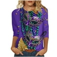 thumbnail image 1 of REORIAFEE Mardi Gras Shirts Women Mask Prints 3/4 Sleeve Shirts Crew Neck Carnival Fancy Tees Theme Party Fashion Tops Loose Blouse Purple L, 1 of 4