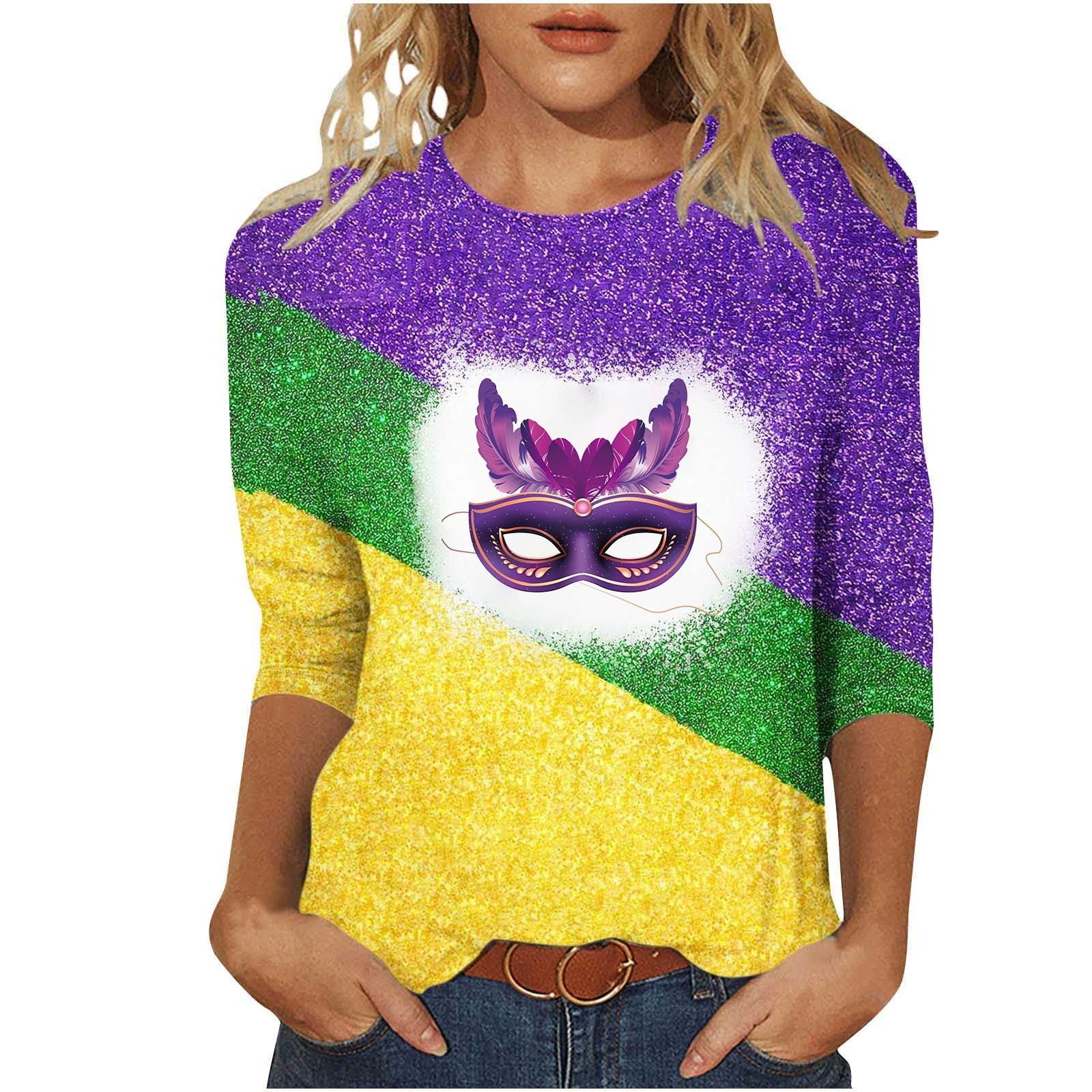 REORIAFEE Mardi Gras Shirts Women New Orleans Graphic Blouses 3/4 ...