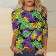 thumbnail image 1 of REORIAFEE Mardi Gras Tee Shirts Green Purple Yellow 3/4 Sleeve Shirts Round Neck Carnival Fancy Tees Theme Party Fashions Tops Loose Blouse Green L, 1 of 1