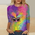 thumbnail image 1 of REORIAFEE Mardi Gras Tee Shirts Mask Printing 3/4 Sleeve Shirts Crew Neck Carnival Fancy Tees Theme Party Fashion Tops Loose Blouse Blue XL, 1 of 1