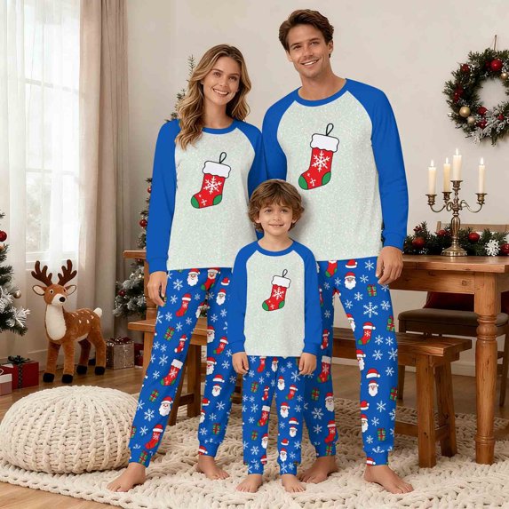 REORIAFEE Match Family Christmas Pjs 2 Piece Kids Boys Girls Loungewear Long Sleeve Top and Pant Santa Graphic Soft Pajama Sleepwear Blue 0-15T