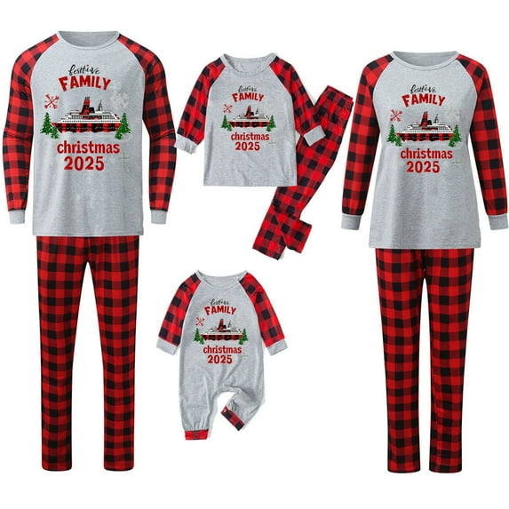 REORIAFEE Matching Christmas Pajamas for Family 2 Piece Plus Size Loungewear Long Sleeve Top and Pant Plaid Soft Sleepwear Multicolor S-3XL