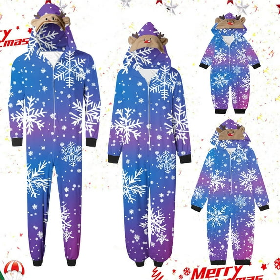 REORIAFEE Matching Family Christmas Pajamas Pants 1 Piece Loungewear Long Sleeve Jumpsuit Pants Snowflake Soft Sleepwear Light Blue S-2XL