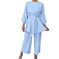 thumbnail image 1 of REORIAFEE Matching Sets for Women Going out Gym Outfits Women's Loose Casual Set Lace Up Long Sleeve Round Neck Top + Pants Set Blue M, 1 of 7