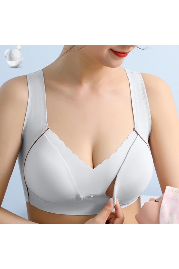 Maternity Bras for Breastfeeding Plus Size Gathered Everyday Bras No Wire Bras V Neck Comfy Corset Bra Adjustable Straps Stretchy Seamless Smoothing Brassiere Anti-Sagging Bra