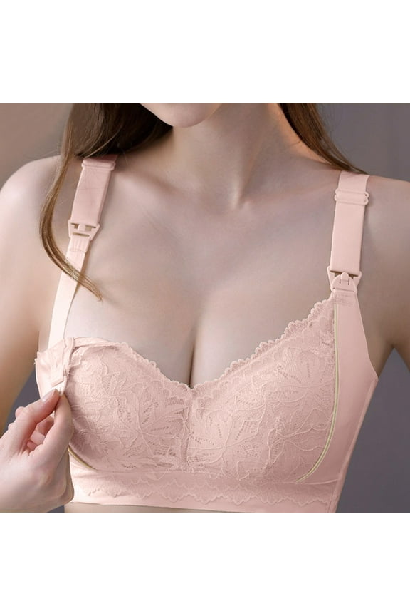 Maternity Bras for Breastfeeding with Underwire Lace Trim Underoutfit Wireless Bras V Neck Comfy Corset Bra Adjustable Straps Lightly Lined Classic Seamless Brassiere Anti-Sagging Bra