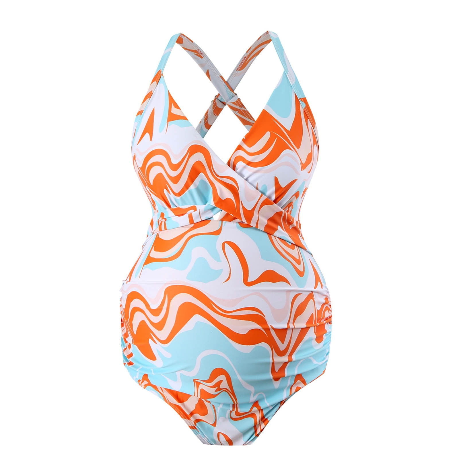 REORIAFEE Maternity Swimsuit One Piece Criss Cross Swimwear Adjustable