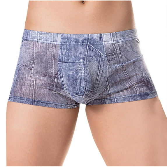 REORIAFEE Men's Briefs Underwear Fake Denim Breathable Boxer Briefs Low-Rise Comfort Elastic Waistband Underwear Men Stretch Boxers Light Blue Free Size
