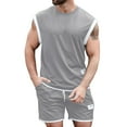 thumbnail image 1 of REORIAFEE Men's Outfits Tracksuits Sets Classic Workout Summer Set Tracksuits Gym Set Men's Fashion Sports Patchwork Sleeveless Vest Shorts Suit Gray M, 1 of 8