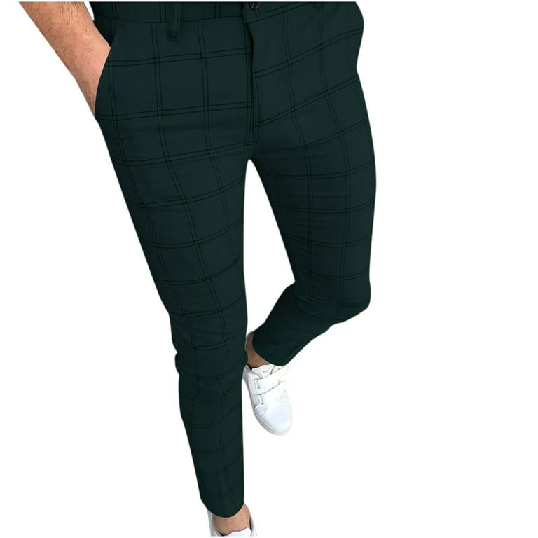 REORIAFEE Men's Plaid Dress Pants Classic Fit Formal Plaid Slacks Prom  Checked Trousers Comfortable Pants Plaid Flat-Front Skinny Business Pencil  Long