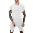 thumbnail image 1 of REORIAFEE Men's Set Set Fashion Summer Activewear Casual Set Men's Sports Set Disco Outfits Men Casual Turn down Button T-Shirt Short Sleeve Blouse Shorts Pants Set White XXL, 1 of 6