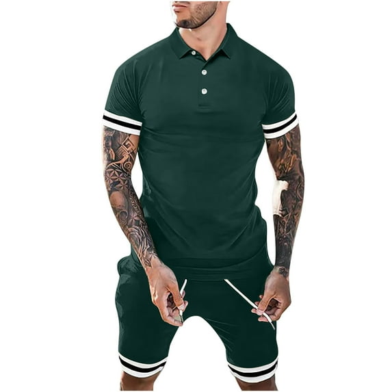 REORIAFEE Men's Set Summer Outfits Fashion Casual Sport Suit for Men Tracksuit Beach Outfits Men Casual Turn down Button T-Shirt Short Sleeve Blouse Shorts Pants Set Army Green L