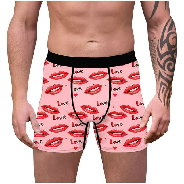 REORIAFEE Mens Boxer Briefs Valentine's Day Heart Graphic Breathable Boxer Briefs Mid-Rise Comfort Elastic Waistband Underwear Men Stretch Boxers Pink XXL