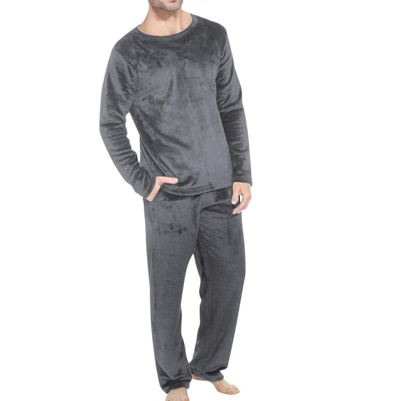 REORIAFEE Mens Pajama Sets Pants 2 Piece Big and Tall Fleece Warm Flannel Loungewear Long Sleeve Top Pant Solid Color Sleepwear Gray S-3XL