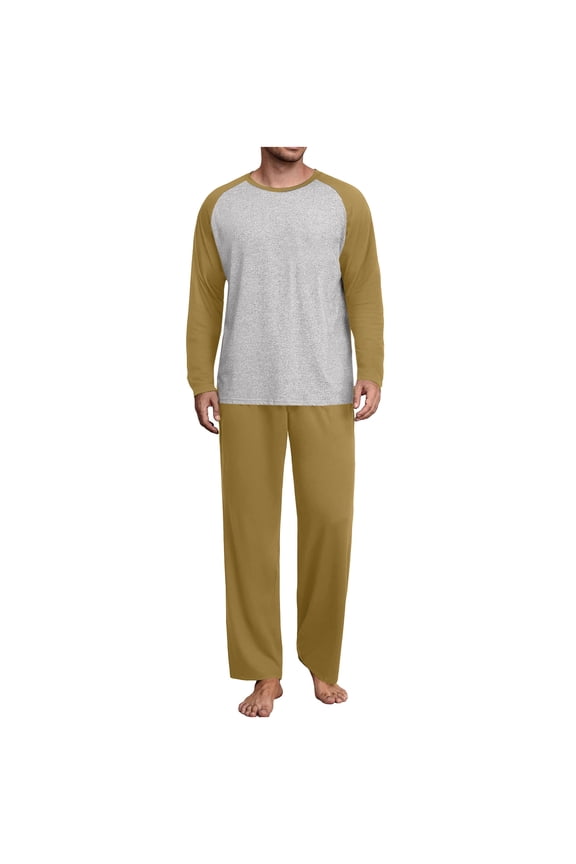 Mens Pjama Set 2 Piece Big and Tall Loungewear Long Sleeve Top Pant Color Block Soft Pajama Sleepwear Yellow S-3XL