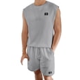 thumbnail image 1 of REORIAFEE Mens Sets 2 Piece Outfits Summer Tracksuit Set Casual Sport Beach Outfits for Men Gym Outfits Men's Casual Elastic Waist Shorts Round Neck Tank Top Shorts Set Gray XXL, 1 of 7