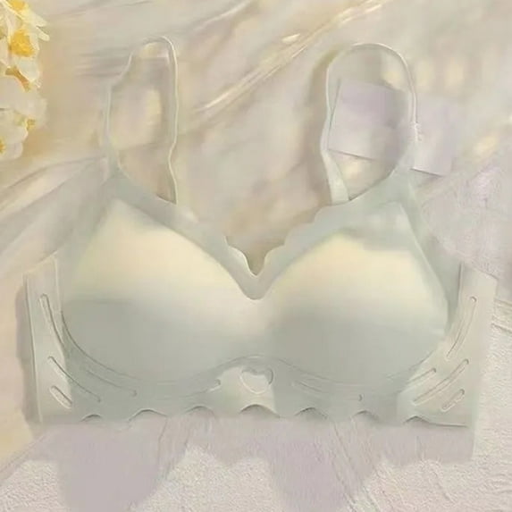 REORIAFEE Minimizer Bras for Women Full Coverage Padded Wavy Wireless Everyday Bras No Wire Bras V Neck Comfy Corset Bra Adjustable Straps Lightly Lined Classic Seamless Brassiere Anti-Sagging Bra