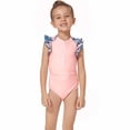 thumbnail image 1 of REORIAFEE Modest Swimsuit for Girls One Piece Resort Wear Bikini Ruffle Front Zipper Baby Girls Swimwear Flutty Sleeve Surfing One Piece Zipper Swimsuit Pink 9-10 Years, 1 of 9