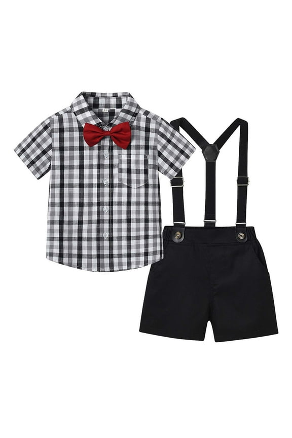 Newborn Baby Boy Clothes 80s Outfit Boys Short Sleeve Top Strap Shorts Suit Outfit Baby Toddlers Shirts Performance Set Black 3 Years
